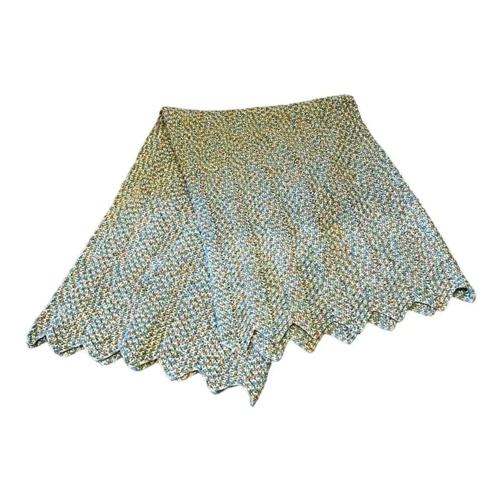 Afghan handmade Throw Blanket earth colors green tan cream  41 x 57 grannycore
